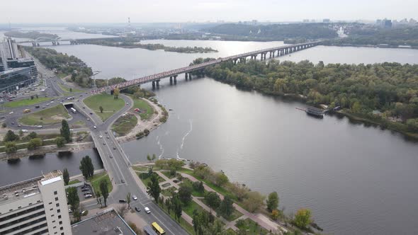 Dnipro River Near Kyiv City, Ukraine Aerial View. Dnieper, Kiev