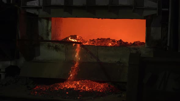 The Process of Melting Metal at the Plant in the Furnace. Workers Remove the Slag, To Obtain a Pure