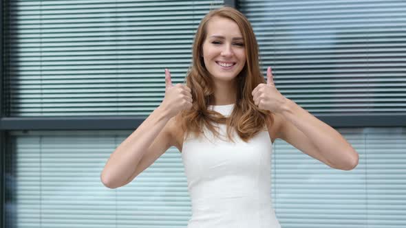 Thumbs Up by Girl Outside Office