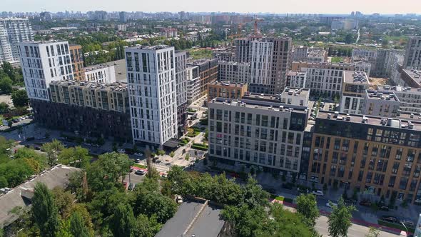 Drone Aerial View Modern Building Residential Complex Nice Town Kyiv Ukraine