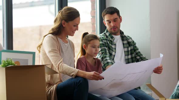 Happy Family with Blueprint Moving To New Home