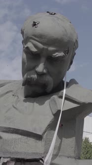 Vertical Video of the Wartorn Shevchenko Monument in Ukraine