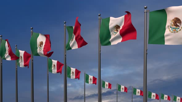 The Mexico Flags Waving In The Wind  4K