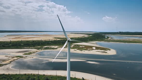 Aerial Top Down Downward View of a Not Rotating Wind Turbine