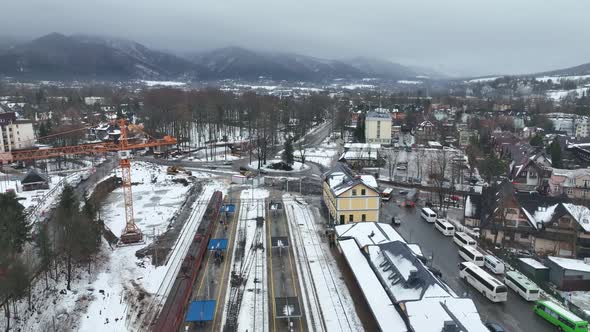 Aerial view of the city of Zakopane in Poland