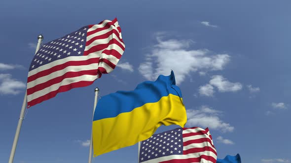 Flags of Ukraine and the USA at International Meeting