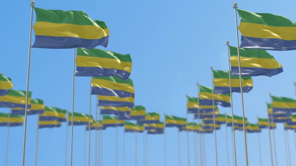 Gabon Row Of National flags Walk Throw Animation