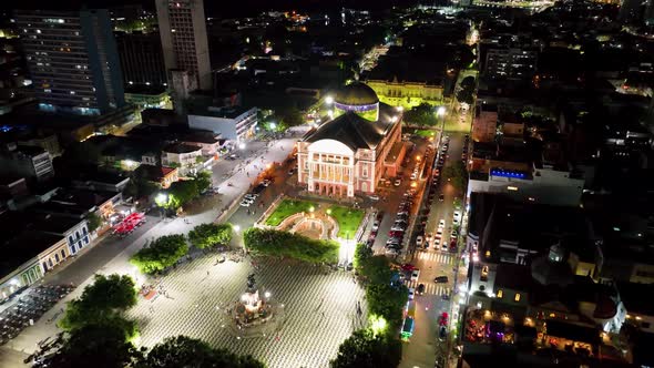 Sunset sky over Amazonas Theater at downtown Manaus Brazil.