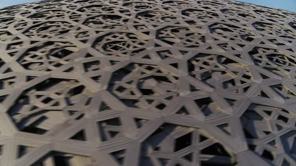 Aerial view of Louvre museum in Abu Dhabi, United Arab Emirates.