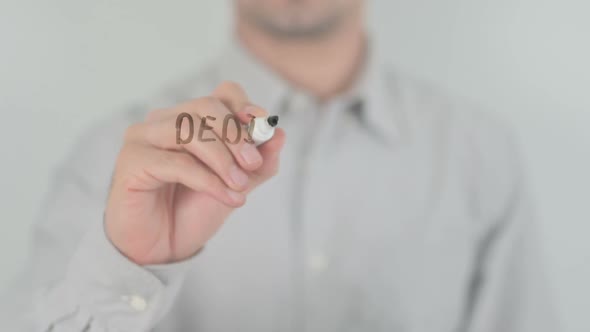 Assessment Man Writing on Transparent Screen