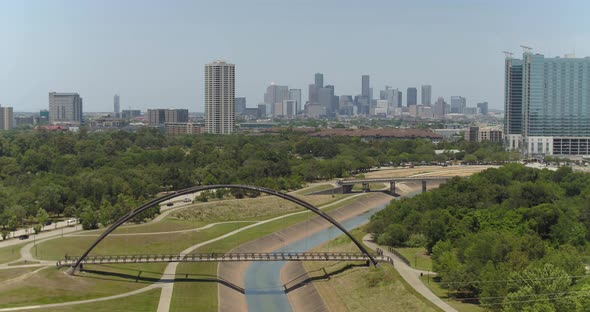 Aerial of the Buffalo Bayou in Houston, Texas