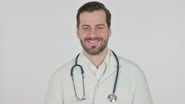 Portrait of Attractive Doctor Smiling at Camera White Screen