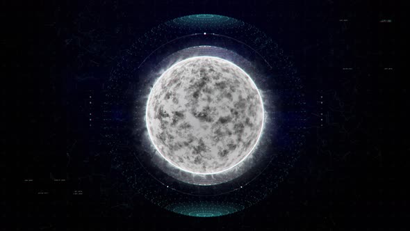 Realistic star surface with HUD interface. White star with hot plasma and nuclear fusion reactions. alt