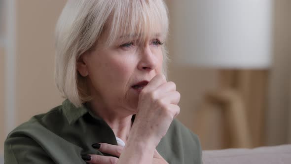 Portrait Old Woman Coughing at Home