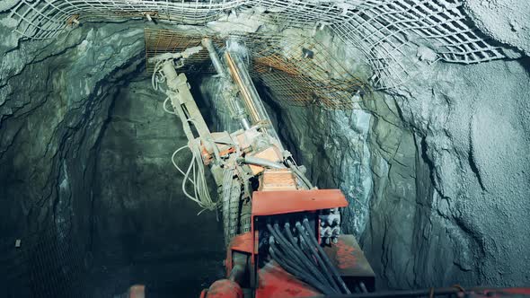 Walls of the Underground Mine are Getting Drilled By a Bore