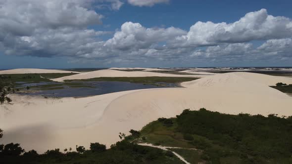 Brazilian landmark rainwater lakes and sand dunes. Jericoacoara Ceara.