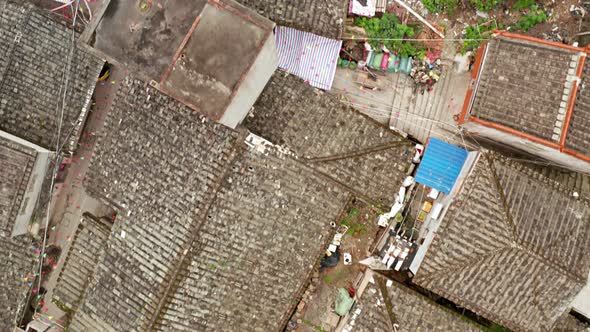 Aerial shot of a small fishing village in Xiapu County in China