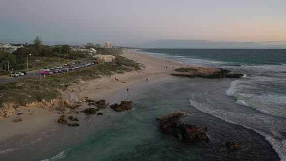 Aerial Drone Footage of Trigg Beach, Perth, Western Australia at sunset