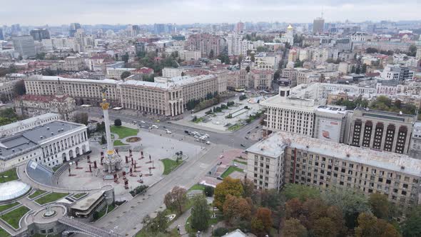 Kyiv, Ukraine in Autumn : Independence Square, Maidan, Aerial View