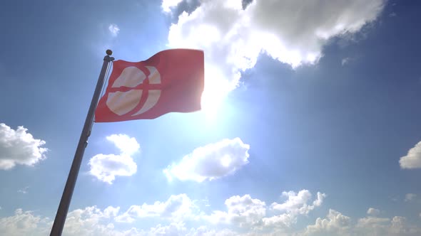 Nagano Prefecture Flag (Japan) on a Flagpole V4 - 4K