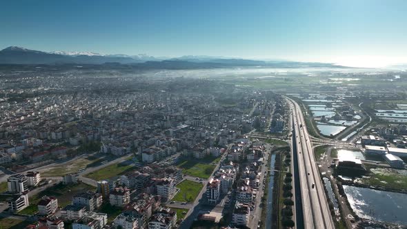 A city built on water aerial view 4 K Turkey Manavgat