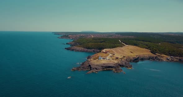 Aerial Lighthouse at Inceburun. Sinop, Turkey. Inceburun is the northernmost point of the Turkey.