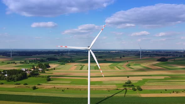 Wind Farm of Many Windmills From Drone