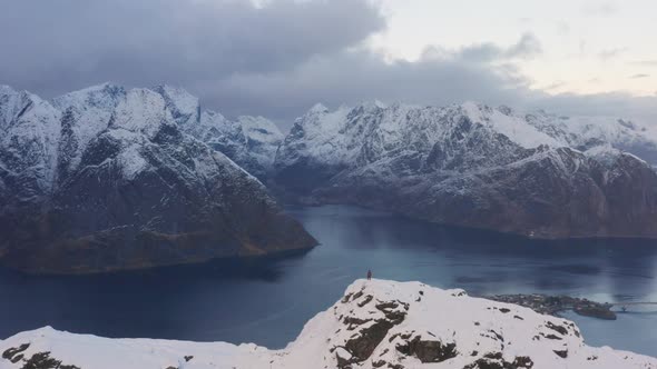 Drone Over Dramatic Lofoten Island Mountains