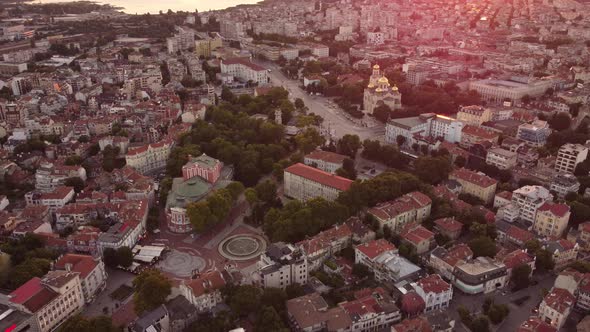 Aerial View of the Beautiful City of Varna at Sunset Bulgaria