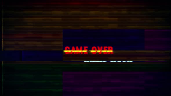 Game Over text with glitch effects retro screen
