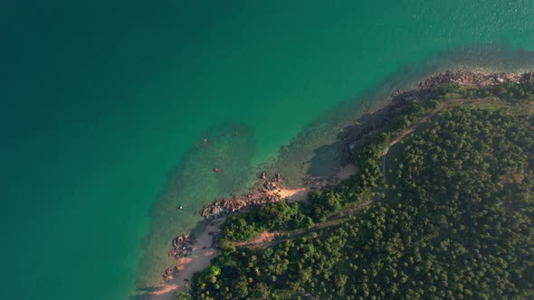 Aerial Drone Top Down View of Beautiful Beach Sea