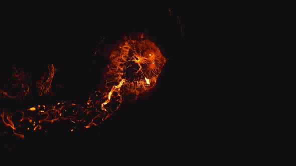 Drone Rotating Over Lava In Erupting Fagradalsfjall Volcano