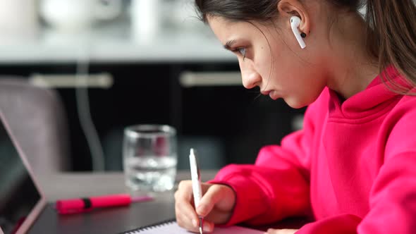 Beautiful Caucasian Female Student is Studying in College Remotely