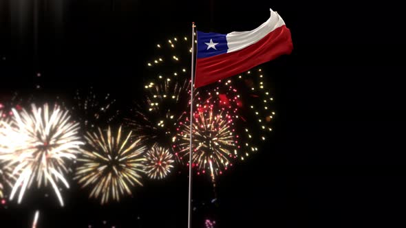 Chile Flag With World Globe Flags And Fireworks 