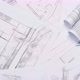 Background with architectural drawings. Sheets with sketches of buildings. - VideoHive Item for Sale