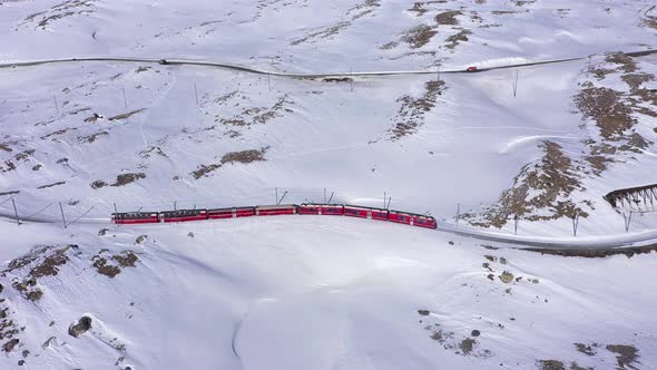 Bernina Express Train in Switzerland in Winter