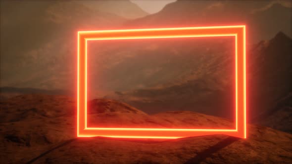 Neon Portal on Mars Planet Surface With Dust Blowing