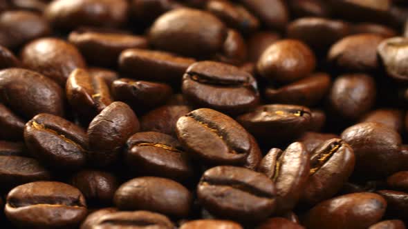 Brown Roasted Coffee Beans Background. Close-up Shot, FHD