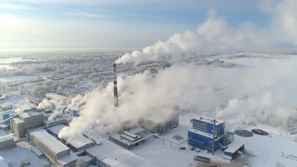 Smoke Rising From Factory Aerial View