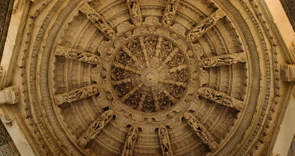 Ceiling of Iconic Ranakpur Jain Temple or Chaturmukha Dharana Vihara Mandir in Ranakpur, Rajasthan