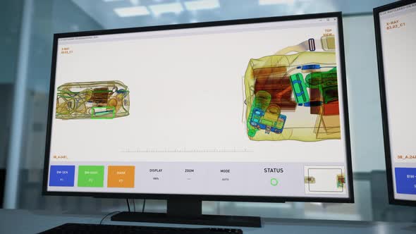 Visual detection has found prohibited items inside of the backpack at an airport alt