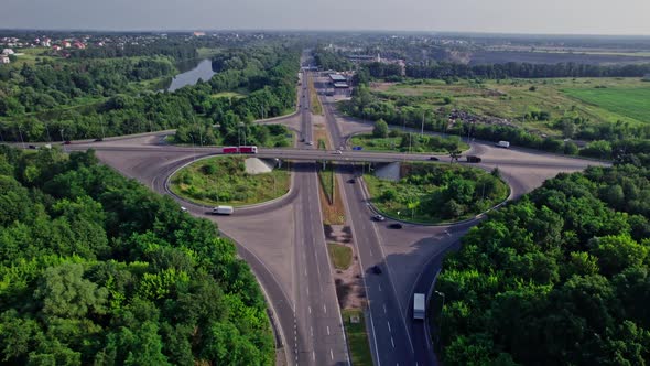 Heavy Traffic on Highway Multilevel Junction Road with Moving Cars