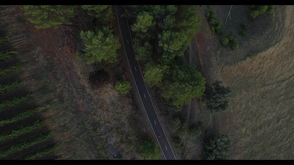 Drone of running on road. Wide angle. 4k.