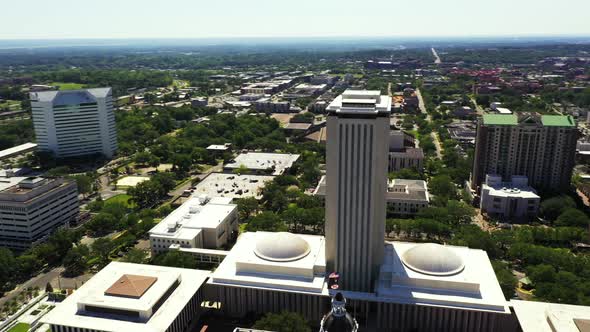 Aerial drone footage of Florida State Capitol Building Downtown Tallahassee FL