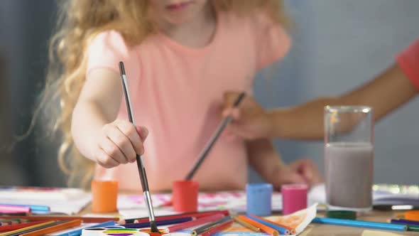 Female Preschoolers Painting a Picture at Art Club, Hobby and Leisure Activities