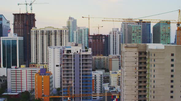 Aerial view of tall buildings in construction, Miami
