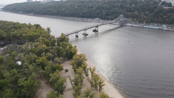 Dnipro River Near Kyiv City, Ukraine Aerial View. Dnieper, Kiev