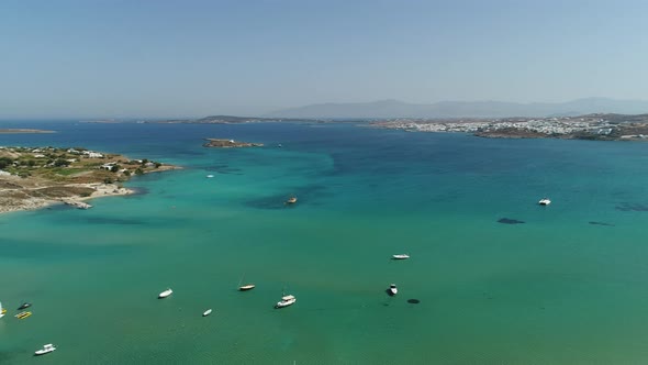 Kolimpithres beach on Paros island in the Cyclades in Greece viewed from the sky