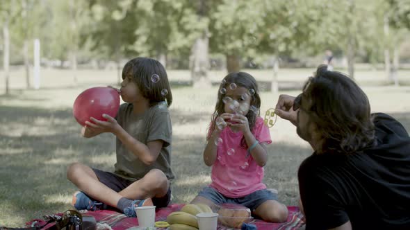 Family Having Picnic in Public Park on Summer Day