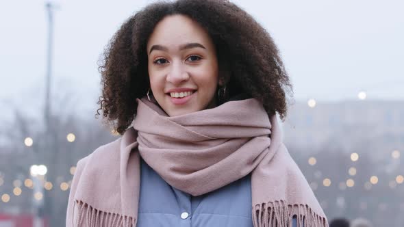 Portrait of Young Stylish Mixed Race Girl in Outwear African American Woman with Curly Hair Stands